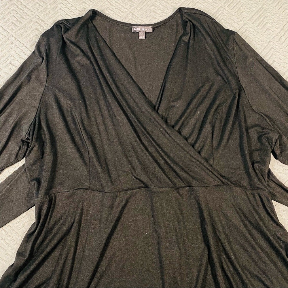 Lane Bryant Belted Faux Wrap Top Black Plus Size 22/24 EUC